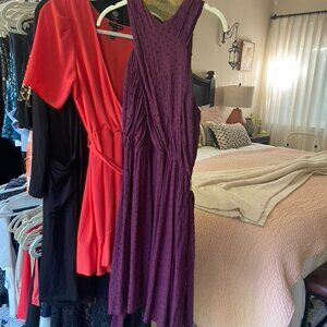 Purple Linen Textured Dot Print Sleeveless Dress